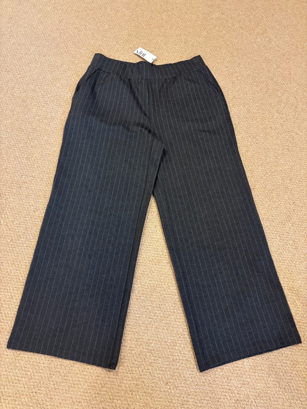 Wide-Leg Pinstripe Pants in Black by Vibe